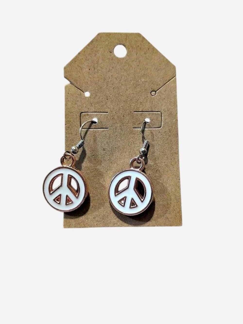 White and rose gold peace sign earrings brand new, never worn handmade